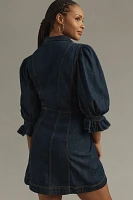 By Anthropologie Puff-Sleeve Denim Mini Shirt Dress