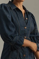 By Anthropologie Puff-Sleeve Denim Mini Shirt Dress