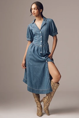 Pilcro Short-Sleeve Denim Midi Shirt Dress