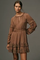 By Anthropologie Lace Pleated Mini Dress