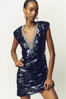 By Anthropologie Sleeveless V-Neck Sequin Mini Dress