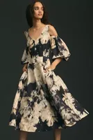 Hope for Flowers by Tracy Reese Cold-Shoulder Puff-Sleeve Midi Dress