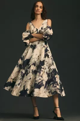Hope for Flowers by Tracy Reese Cold-Shoulder Puff-Sleeve Midi Dress