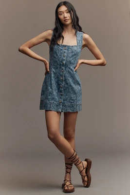 Good American Sleeveless Button-Front Power Stretch Denim Mini Dress