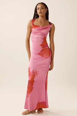 Good American Satin Cowl-Neck Lace-Up Maxi Dress