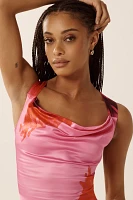 Good American Satin Cowl-Neck Lace-Up Maxi Dress