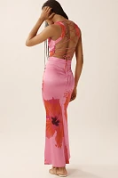 Good American Satin Cowl-Neck Lace-Up Maxi Dress