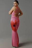 Good American Satin Cowl-Neck Lace-Up Maxi Dress