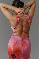 Good American Satin Cowl-Neck Lace-Up Maxi Dress