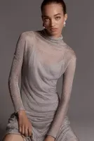 Bloni Sheer Mock-Neck Sparkle Mesh Dress