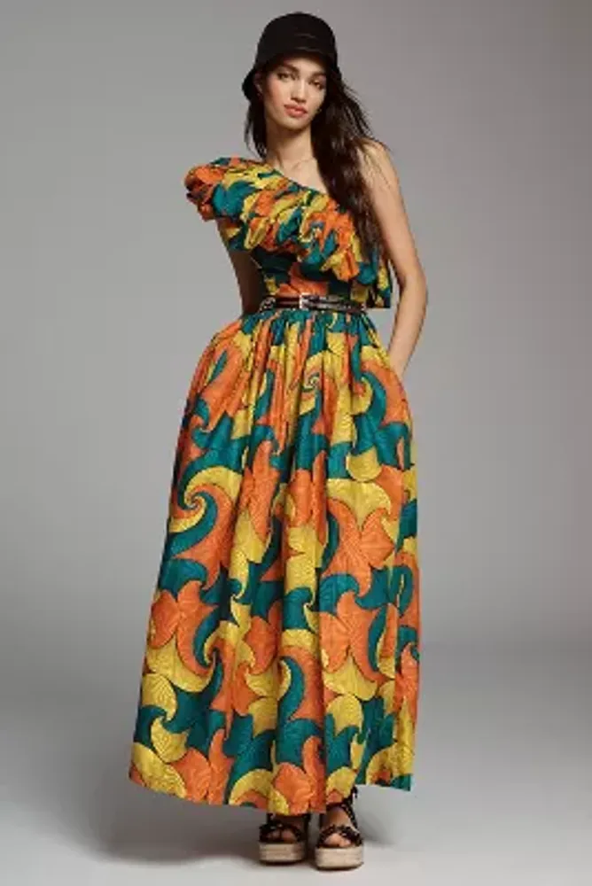 SIKA Printed One-Shoulder Ruffle Dress