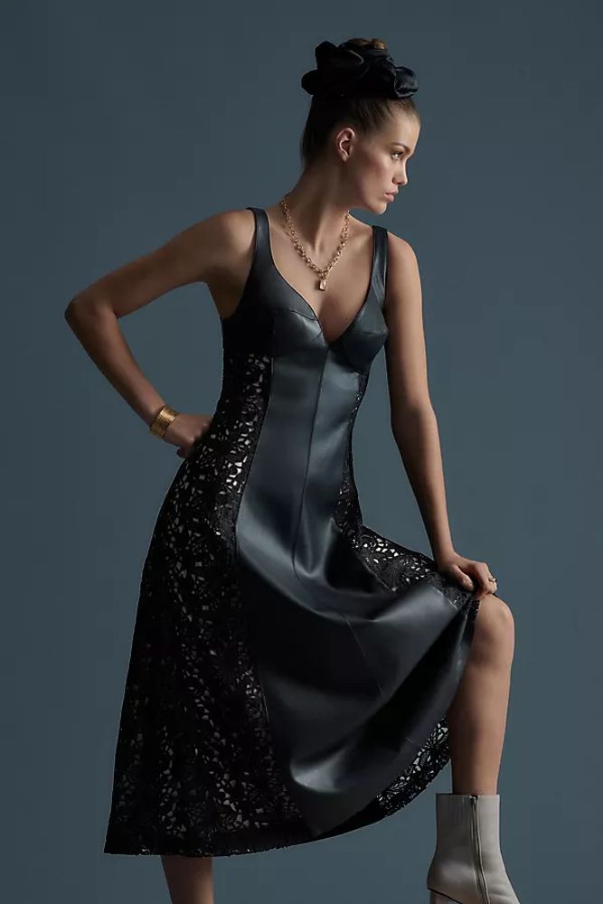 By Anthropologie Faux Leather Lace Dress Black | The Summit