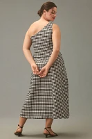 By Anthropologie One-Shoulder Gingham Midi Dress