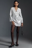 By Anthropologie Long-Sleeve V-Neck Metallic Mini Dress