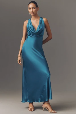 The Gracie Cowl-Neck Satin Slip Maxi Dress