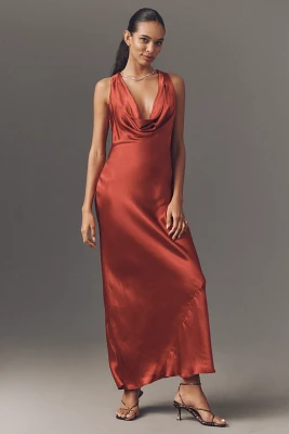 The Gracie Cowl-Neck Satin Slip Maxi Dress