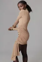 Ronny Kobo Long-Sleeve High-Neck Ruched Mini Dress