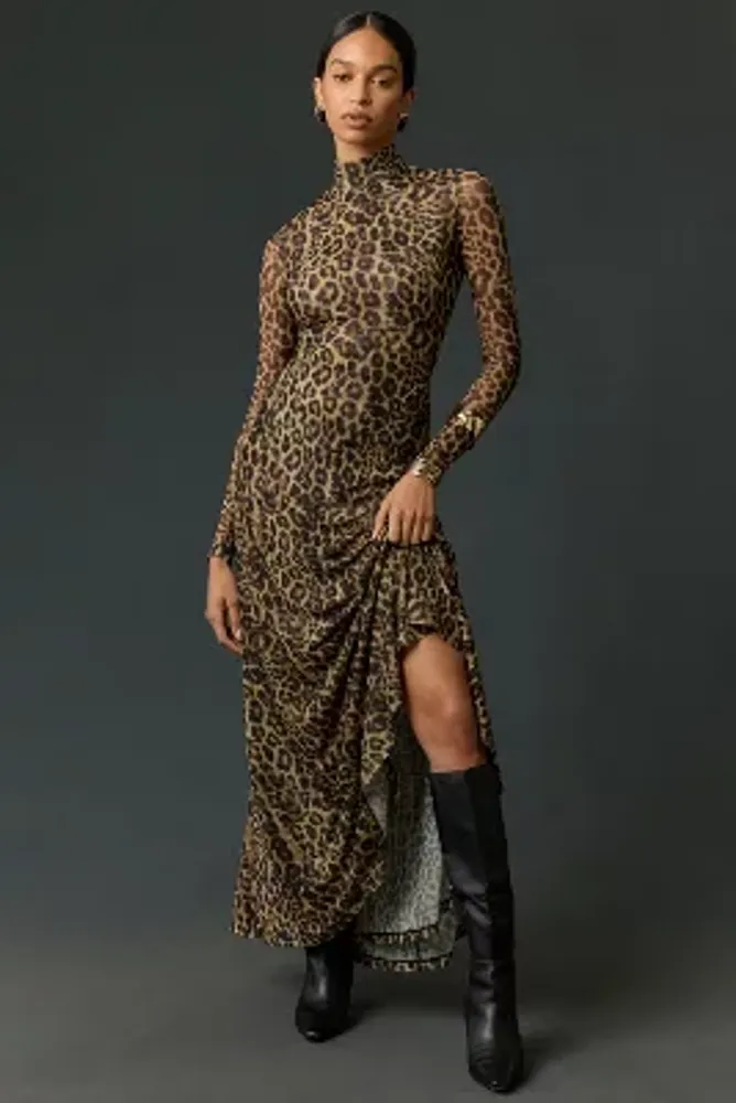 Ronny Kobo Ember Long-Sleeve Mock-Neck Printed Maxi Dress
