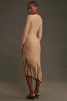 Ronny Kobo Galya Knit Asymmetric Fringe Midi Dress