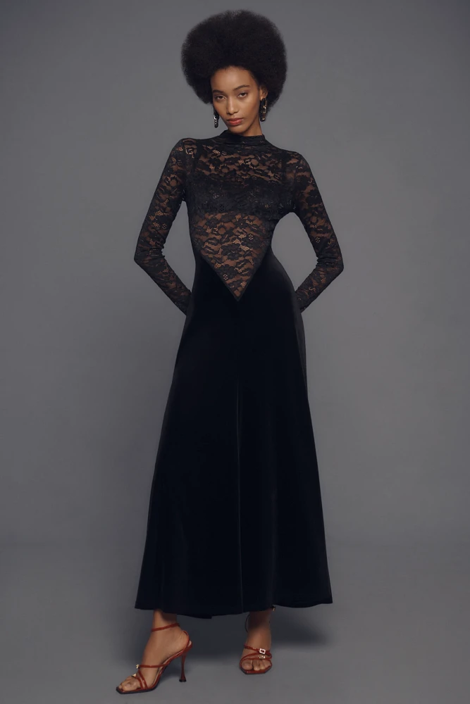 Ronny Kobo Martha Long-Sleeve Lace Midi Dress