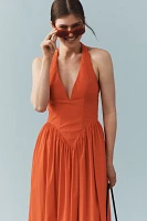 Ronny Kobo Filippa Halter V-Neck Basque-Waist Midi Dress
