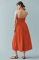 Ronny Kobo Filippa Halter V-Neck Basque-Waist Midi Dress