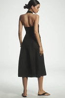 Mille Isla Linen Halter Square-Neck Button-Front Midi Dress