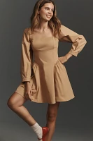 By Anthropologie Long-Sleeve Square-Neck Poplin Mini Dress