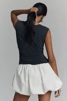 By Anthropologie Cap-Sleeve Ruched Bubble Twofer Mini Dress