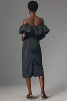 RHODE Off-The-Shoulder Ruffled Taffeta Midi Dress