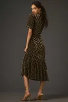 RHODE Short-Sleeve V-Neck Tiered Midi Dress
