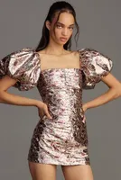 RHODE Square-Neck Puff-Sleeve Mini Dress