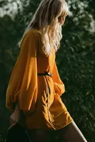 RHODE Balloon-Sleeve Velvet Mini Dress