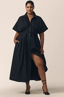 The Tobie Button-Front Pleated Shirt Dress by Exquise