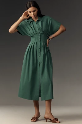 The Tobie Button-Front Pleated Shirt Dress by Exquise