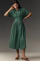The Tobie Button-Front Pleated Shirt Dress by Exquise