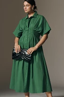 The Tobie Button-Front Pleated Shirt Dress by Exquise