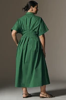The Tobie Button-Front Pleated Shirt Dress by Exquise