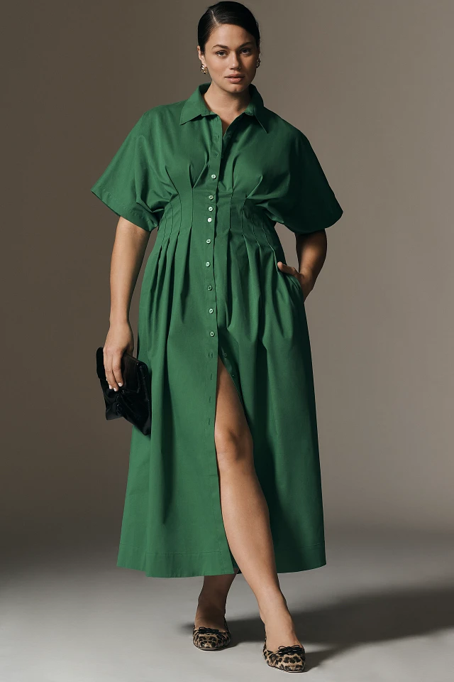 Exquise The Tobie Button-Front Pleated Shirt Dress by Exquise | The Summit