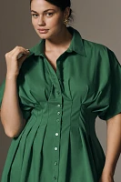 The Tobie Button-Front Pleated Shirt Dress by Exquise