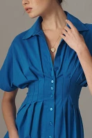 The Tobie Button-Front Pleated Shirt Dress by Exquise