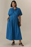 The Tobie Button-Front Pleated Shirt Dress by Exquise