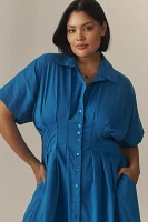 The Tobie Button-Front Pleated Shirt Dress by Exquise