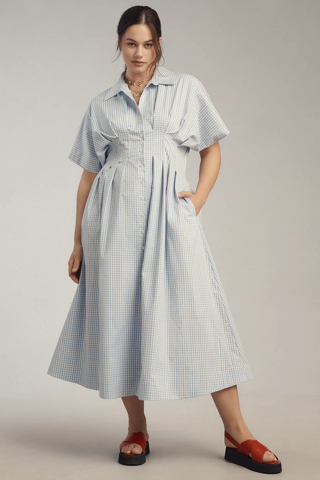 strapless open back dress Tobie Shirt Dress in Candy Pink - Pleated Waist & Drama Sleeves main image 1