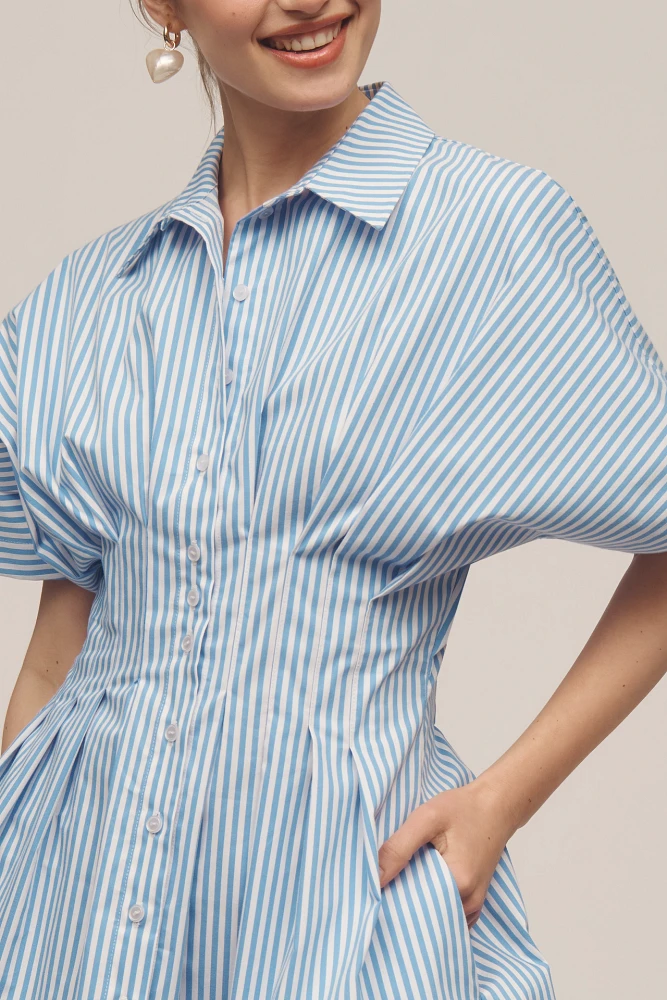 The Tobie Button-Front Pleated Shirt Dress by Exquise: Mini Edition