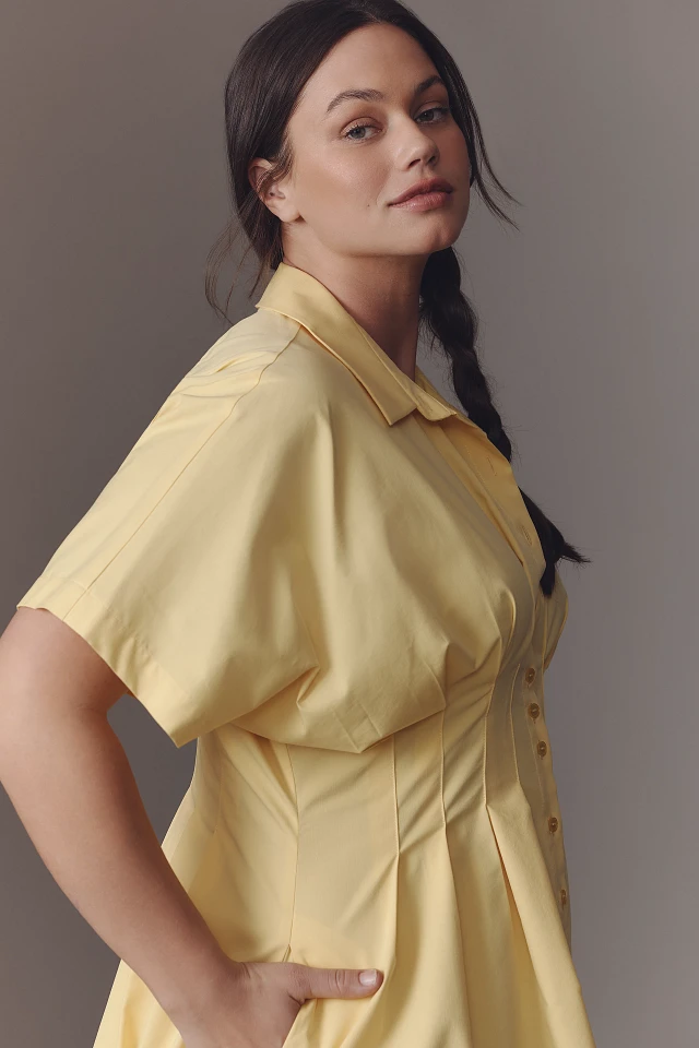Exquise The Tobie Button-Front Pleated Shirt Dress by Exquise: Mini Edition  at MarketFair Shoppes in Princeton, NJ
