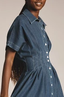 The Tobie Button-Front Pleated Shirt Dress by Exquise: Denim Edition