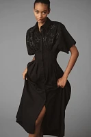 The Tobie Button-Front Pleated Shirt Dress by Exquise: Embellished Edition