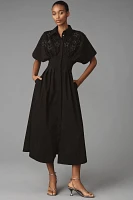 The Tobie Button-Front Pleated Shirt Dress by Exquise: Embellished Edition