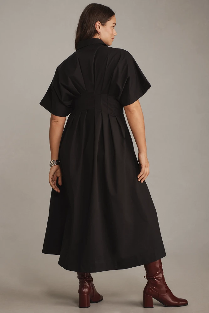 The Tobie Button-Front Pleated Shirt Dress by Exquise: Embellished Edition